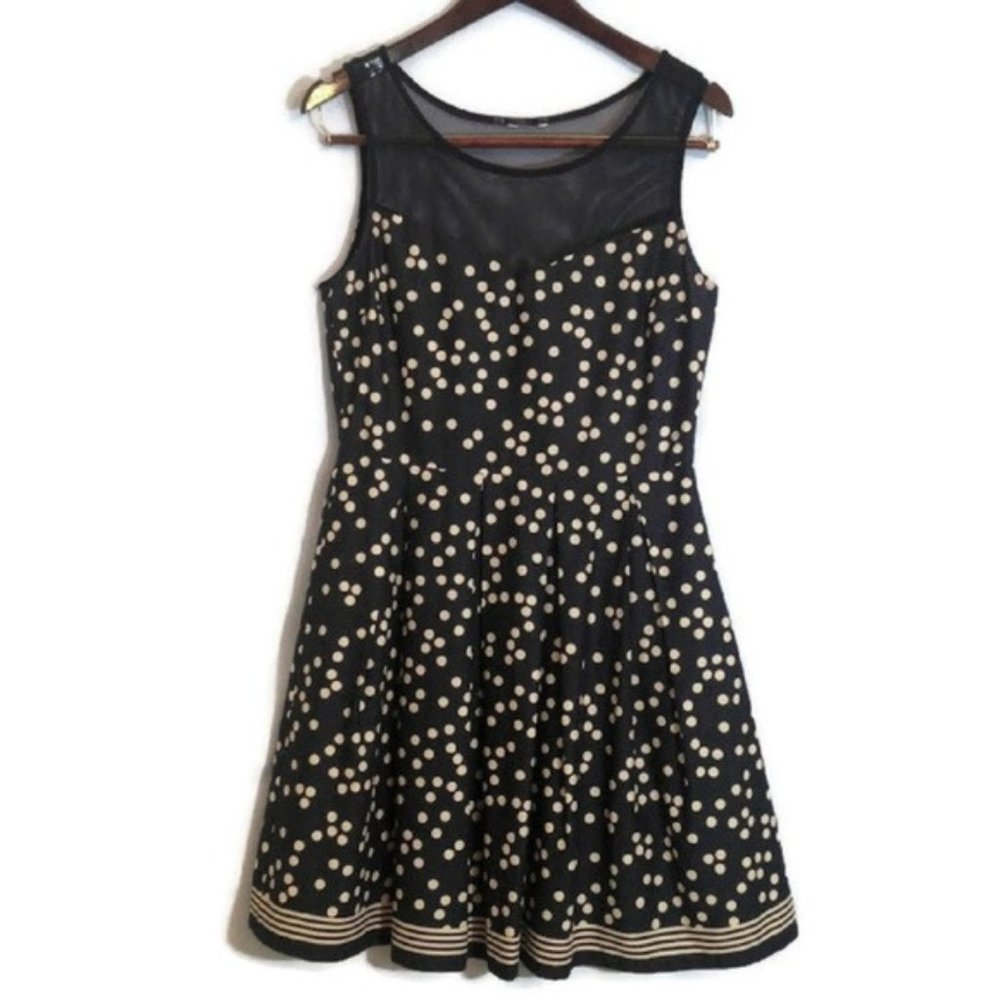 Retro Navy Blue and Cream Polka Dot Print Dress